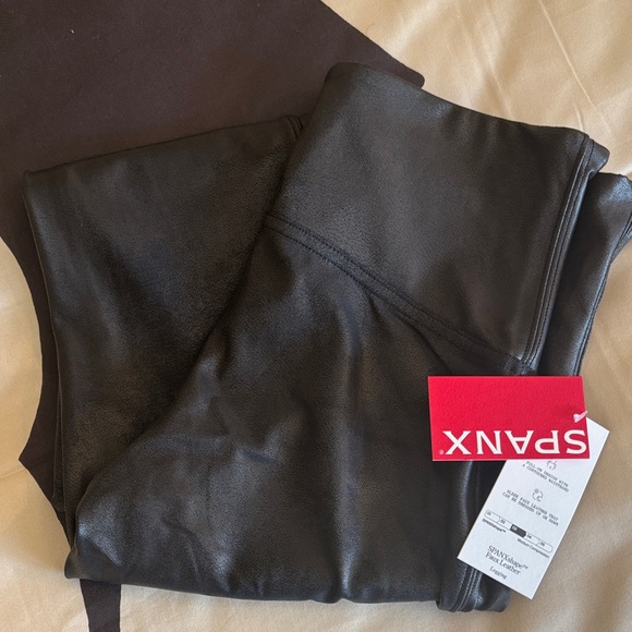 SPANX Pants - SPANX Sleek Black Leatherette Leggings NWT